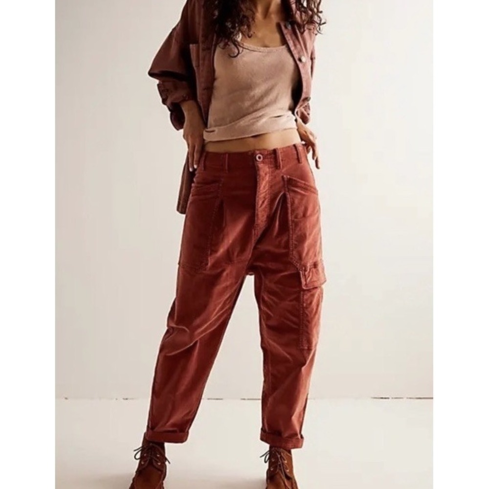 Free People Pants Womens XS Red Bay To Breakers Corduroy Cargo Relaxed Pockets‎